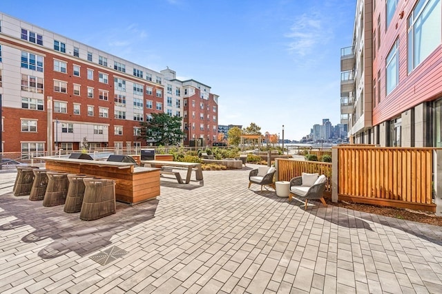 view of patio / terrace with an outdoor bar