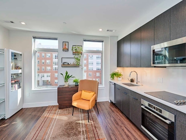 kitchen featuring dark hardwood / wood-style flooring, sink, and stainless steel appliances