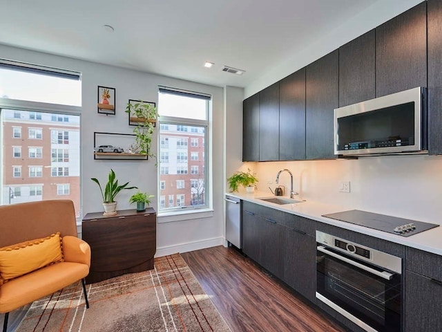 kitchen featuring sink, dark wood-type flooring, and appliances with stainless steel finishes