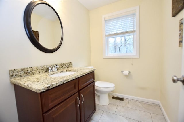 bathroom with tile patterned flooring, vanity, and toilet