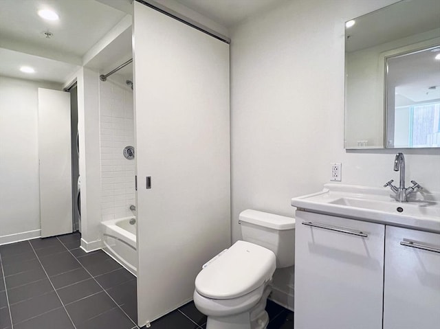 2 Earhart St Unit Ph6, Cambridge, MA 02141 - full bathroom with tile patterned flooring, bathing tub / shower combination, toilet, vanity, and recessed lighting