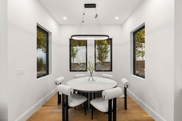 dining area with light hardwood / wood-style floors