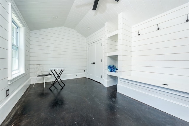 mudroom featuring lofted ceiling