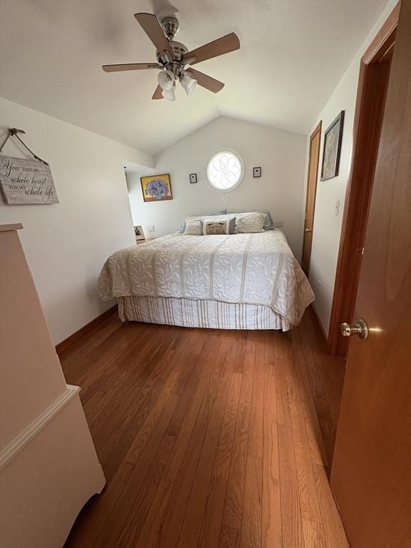 10 Brandon St, Holland, MA 01521 - bedroom with baseboards, ceiling fan, vaulted ceiling, and wood finished floors