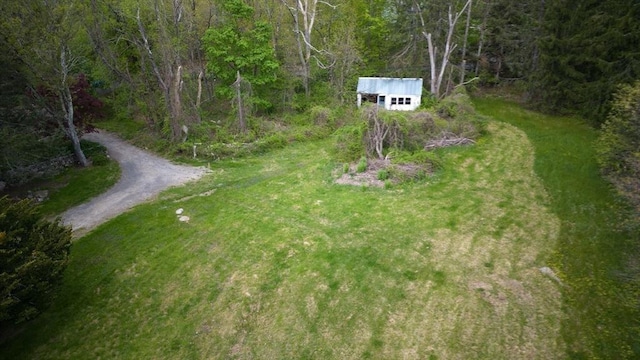 aerial view featuring a forest view
