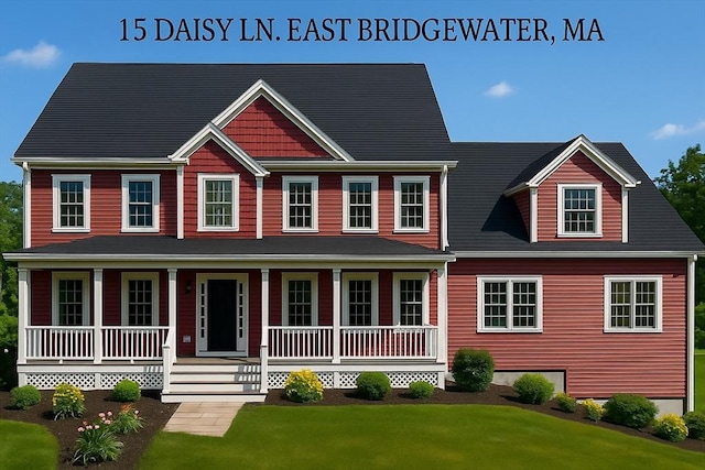 15 Daisy Ln, East Bridgewater, MA 02333 - view of front of property featuring covered porch and a front yard