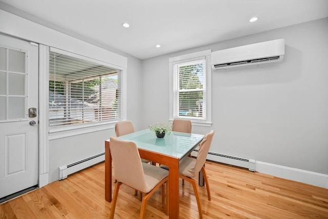 8 Nicholl St, Quincy, MA 02169 - dining room featuring baseboard heating, an AC wall unit, light wood finished floors, and recessed lighting