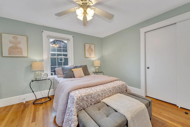 98 Haseltine St, Haverhill, MA 01835 - bedroom featuring baseboards, a closet, wood finished floors, and ceiling fan