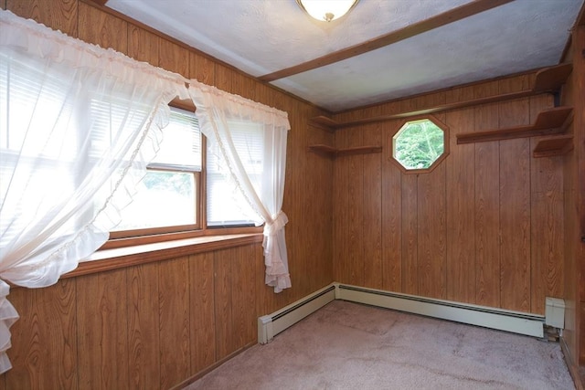 241 Fisher St, Walpole, MA 02081 - empty room with wooden walls, carpet floors, and a baseboard radiator