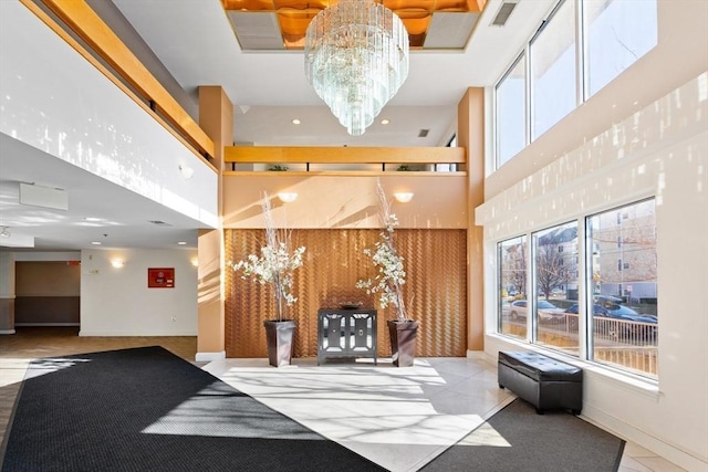 lobby with a towering ceiling