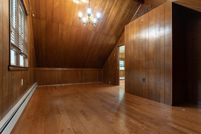 18 Balder Rd, Worcester, MA 01605 - bonus room featuring baseboard heating, lofted ceiling, wood walls, wood finished floors, and a chandelier