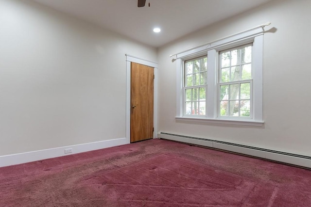 18 Balder Rd, Worcester, MA 01605 - carpeted spare room with a baseboard heating unit, a ceiling fan, and recessed lighting
