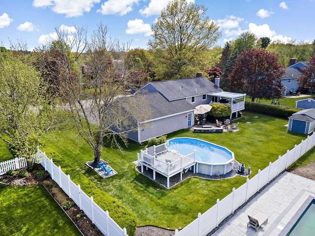 view from above of property with a pool