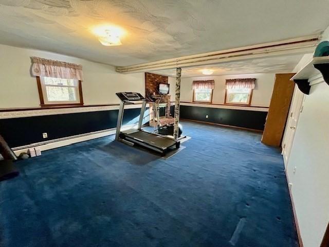 exercise area with carpet floors and plenty of natural light