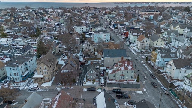 view of aerial view at dusk