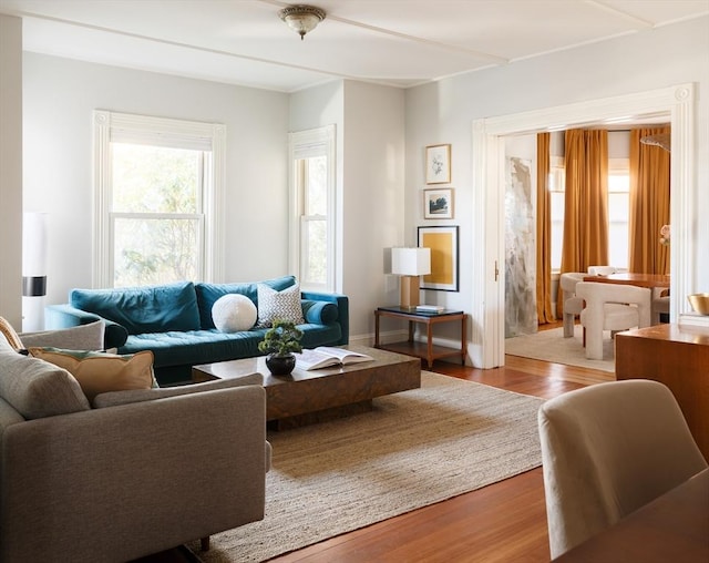 living room featuring light wood-type flooring