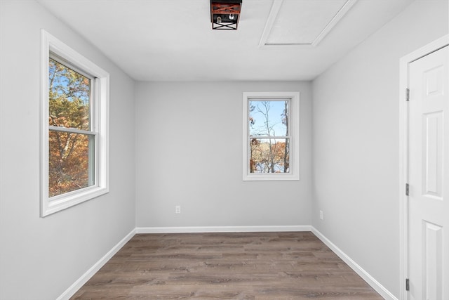 unfurnished room featuring dark hardwood / wood-style floors and a healthy amount of sunlight