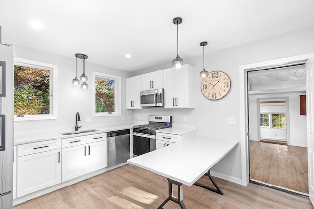 kitchen featuring appliances with stainless steel finishes, white cabinets, sink, and plenty of natural light