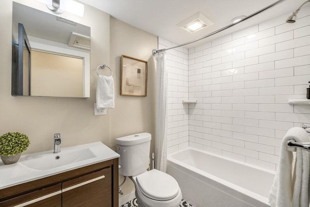 full bathroom featuring vanity, toilet, and shower / bath combo with shower curtain