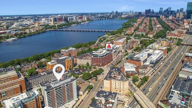 566 Commonwealth Ave Unit 906, Boston, MA 02215 - aerial view of property's location with nearby urban area, a highway, a nearby body of water, and a notable bridge