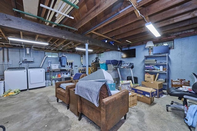 unfinished basement with washer and dryer