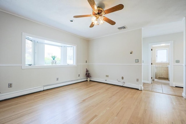 3 Nira St, Malden, MA 02148 - unfurnished room with light wood-style flooring, a ceiling fan, and ornamental molding
