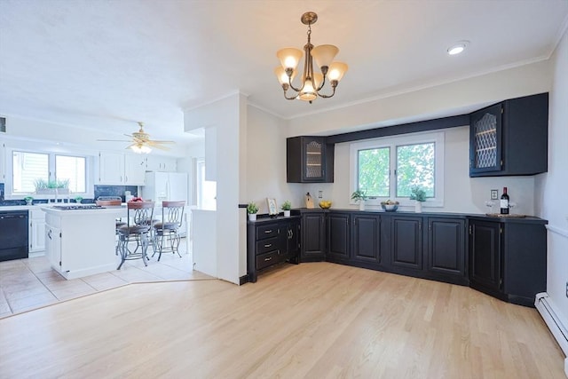 3 Nira St, Malden, MA 02148 - kitchen with dishwasher, a baseboard heating unit, plenty of natural light, light wood-type flooring, and ornamental molding