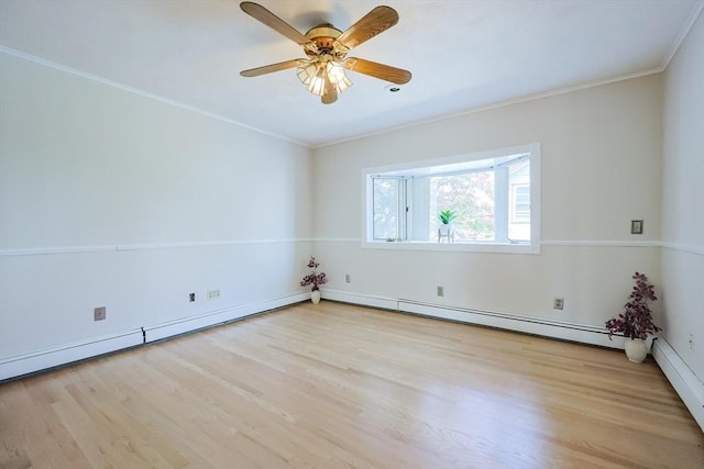 3 Nira St, Malden, MA 02148 - unfurnished room with wood finished floors, ornamental molding, a ceiling fan, and baseboard heating