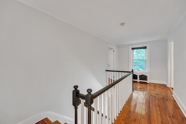 680 Old Connecticut Path, Framingham, MA 01701 - corridor featuring an upstairs landing, light wood-type flooring, baseboards, and ornamental molding