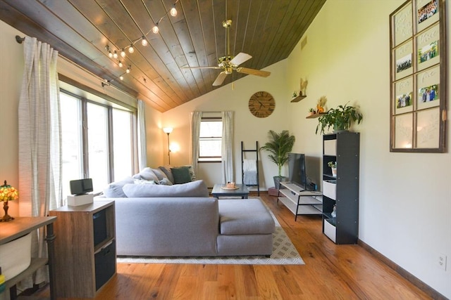 133 E Main St, Norton, MA 02766 - living room featuring vaulted ceiling, a ceiling fan, rail lighting, wood finished floors, and wood ceiling
