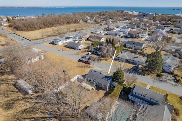 aerial view featuring a water view and a residential view