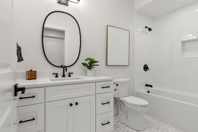 bathroom with vanity, toilet, and shower / bathtub combination