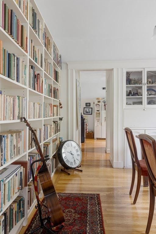50-52 Chilton St, Cambridge, MA 02138 - living area featuring light wood-style floors and bookshelves