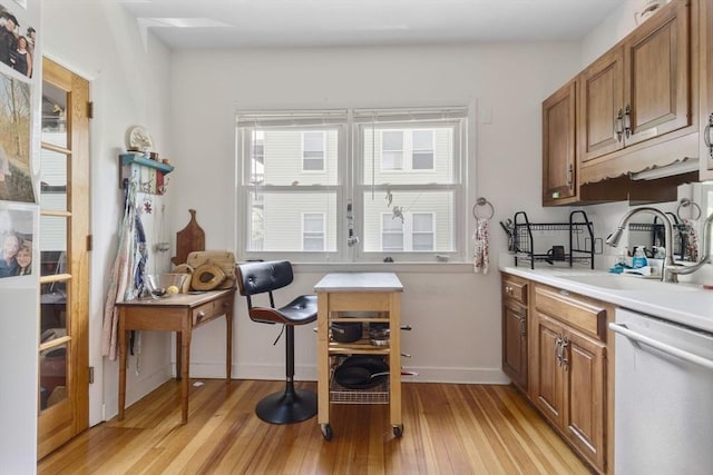 50-52 Chilton St, Cambridge, MA 02138 - kitchen featuring stainless steel dishwasher, light wood-style flooring, and healthy amount of natural light