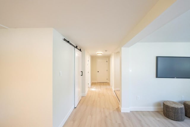 67 Paris Ave, Worcester, MA 01603 - hall featuring a barn door, light wood-style flooring, and baseboards