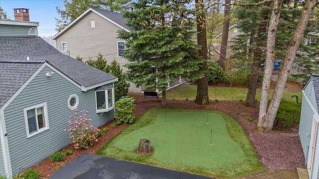 view of yard with a putting area