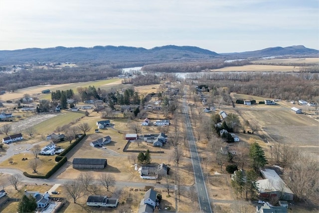 aerial view featuring a mountain view and a rural view