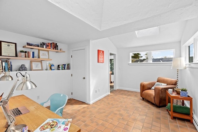 2 Cushing Lndg, Scituate, MA 02066 - office area with plenty of natural light, light tile patterned flooring, lofted ceiling, baseboard heating, and baseboards