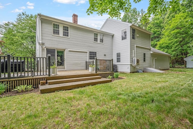8 Dudley Rd, Sutton, MA 01590 - back of property featuring a chimney, a deck, and a lawn