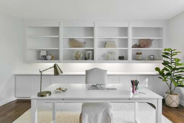 home office featuring dark hardwood / wood-style flooring