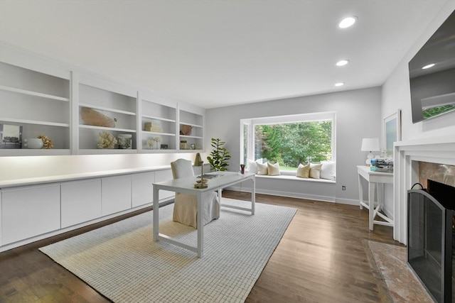 office space featuring dark wood-type flooring