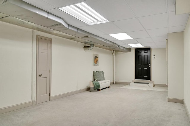 basement with light carpet