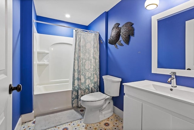 full bathroom featuring vanity, toilet, and shower / bath combo with shower curtain