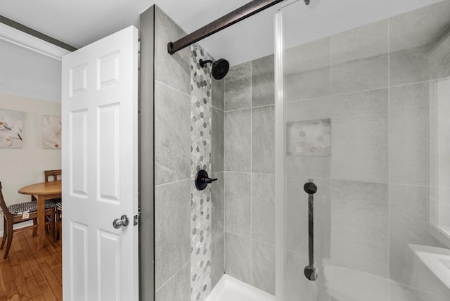 12 Day St, Fairhaven, MA 02719 - bathroom with tiled shower and wood finished floors