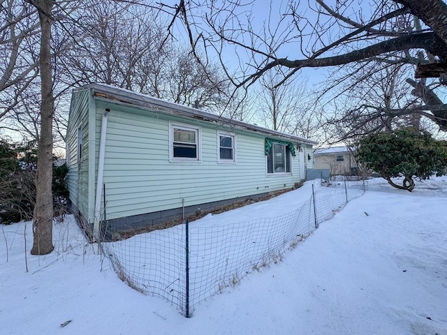 view of snow covered exterior