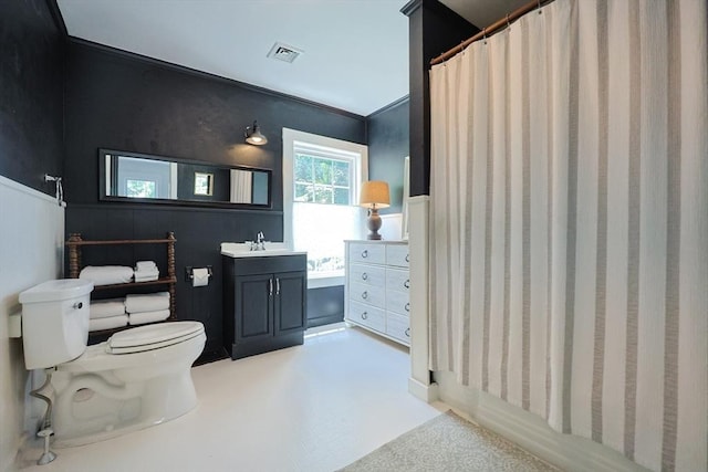 193 Main St, Medway, MA 02053 - bathroom with vanity, a wainscoted wall, and a shower with curtain