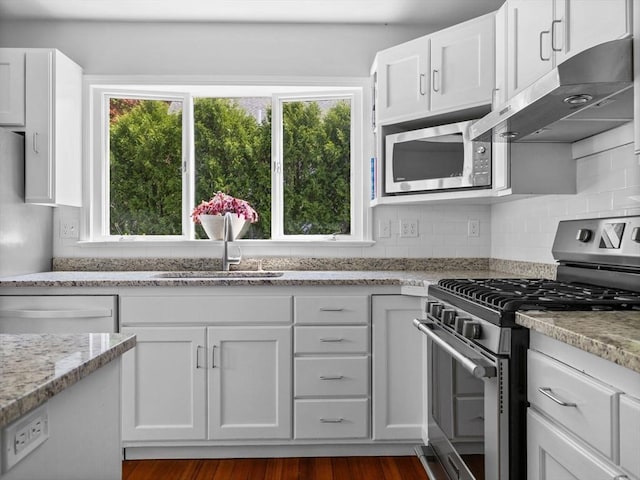 kitchen with plenty of natural light, a sink, appliances with stainless steel finishes, and under cabinet range hood