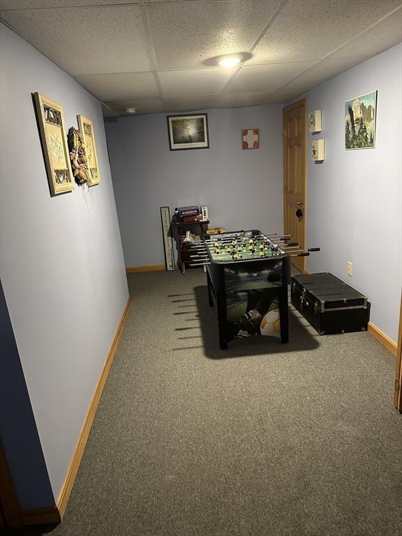 37 Teaberry Ln, Gardner, MA 01440 - game room with a drop ceiling, baseboards, and carpet