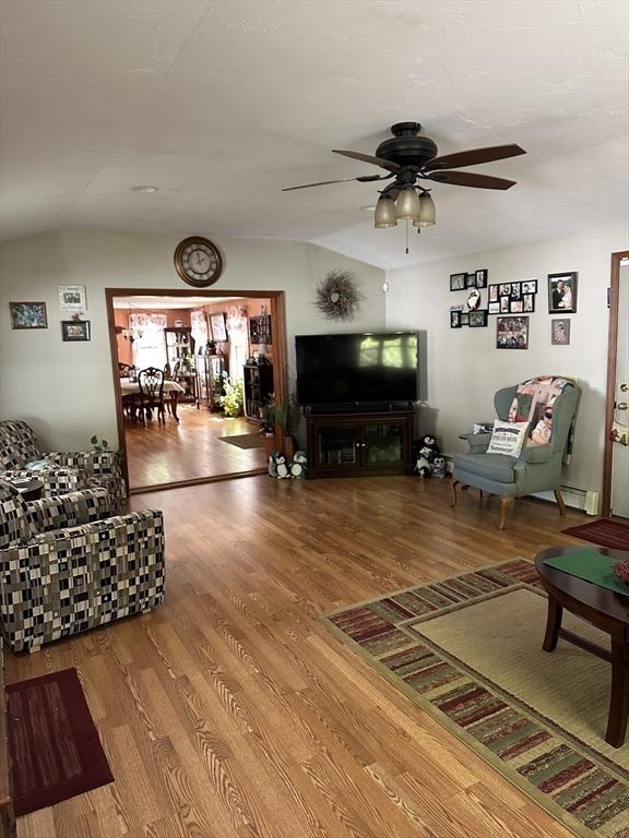 37 Teaberry Ln, Gardner, MA 01440 - living room featuring wood finished floors and ceiling fan
