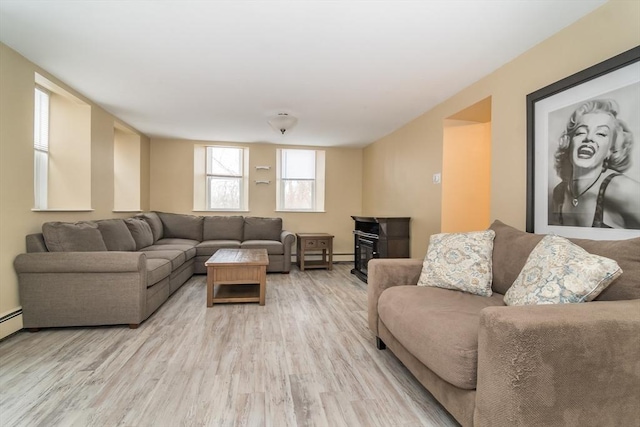 living room with light hardwood / wood-style floors